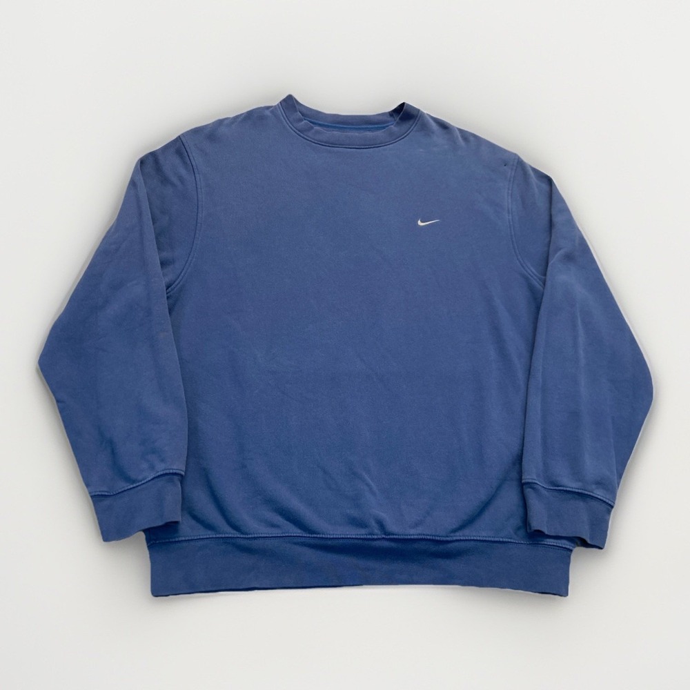 Nike Sweatshirt Mens L Blue Cotton Crewneck Blank Y2k Vintage Essential